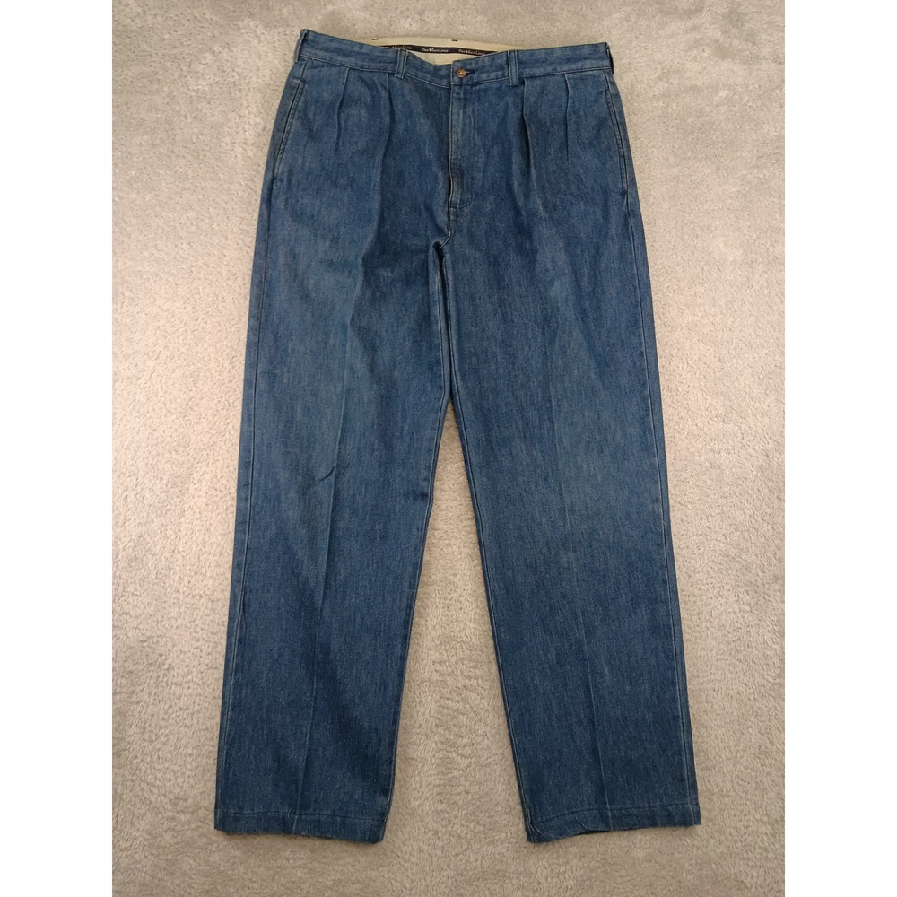 VTG Polo Ralph Lauren Pants Men 38x32 (Tag 3x34) Blue Denim Chino Pleated